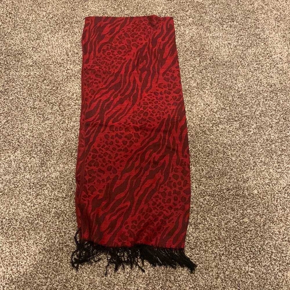Pashmina Zebra Print Scarf Red Black Fringe Animal Fringe Classic Artsy